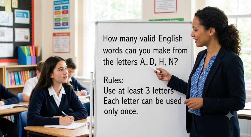 valid english words from letters a d h n